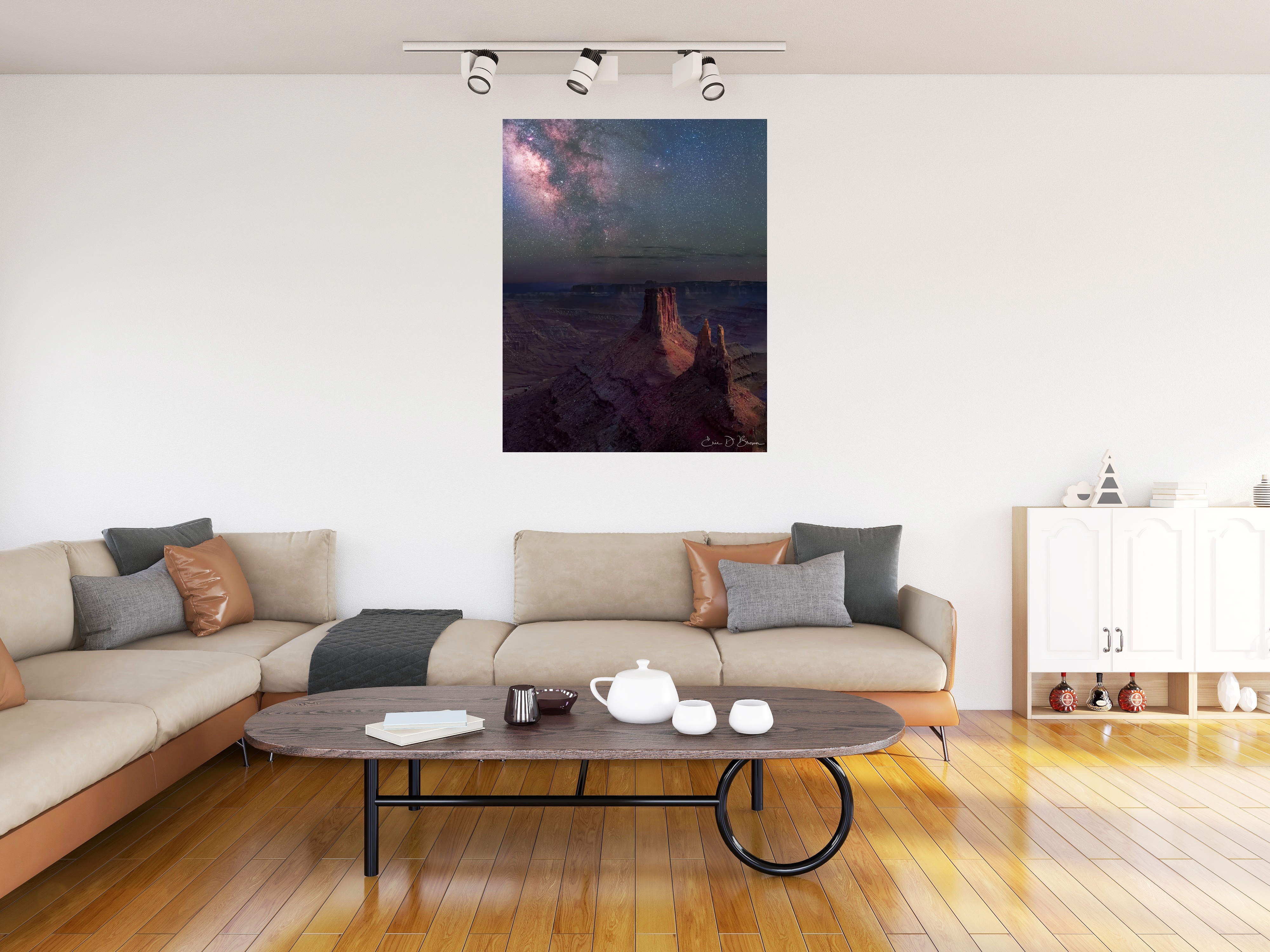 Room visualization showing The Magic of Marlboro Point After Dark hanging on a wall in a modern living room setting